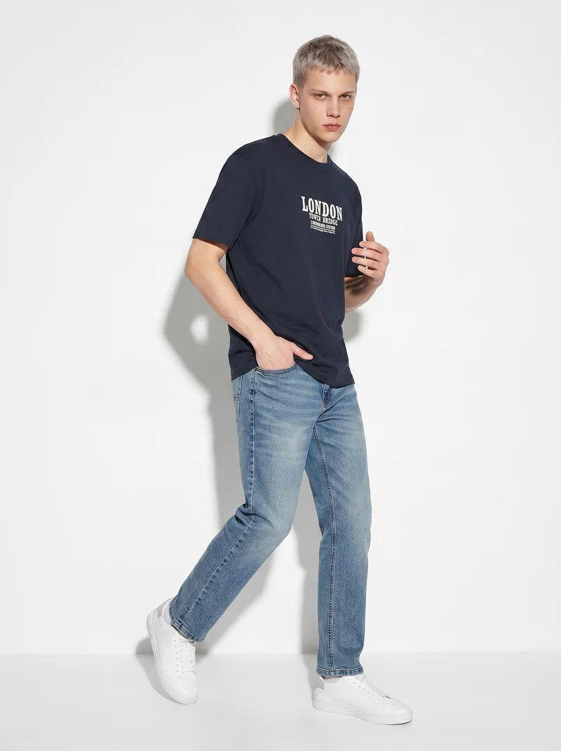 T-shirt cotone con stampa a rilievo - Blu