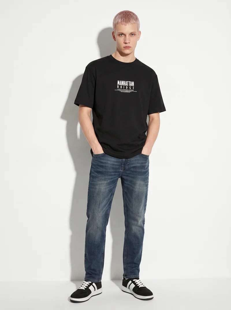 T-shirt cotone con stampa a rilievo - Nero