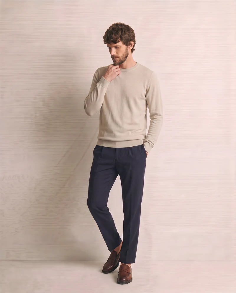 Maglia Girocollo Basic Regular Fit - Sabbia