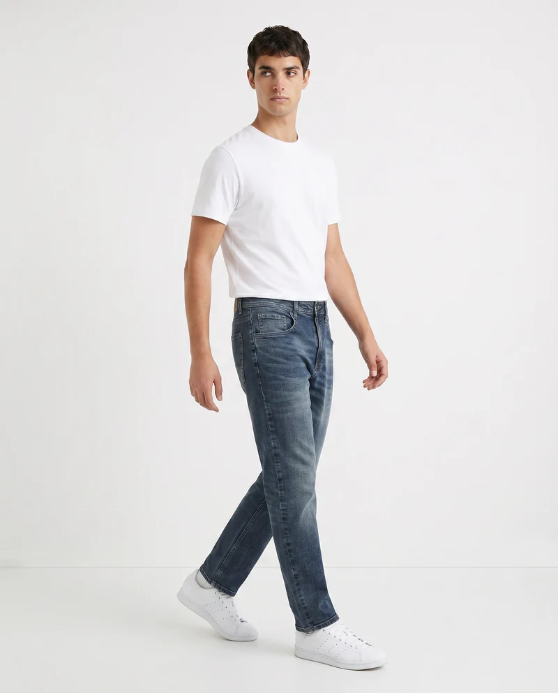 Jeans slim fit blu medio effetto slavato - Denim
