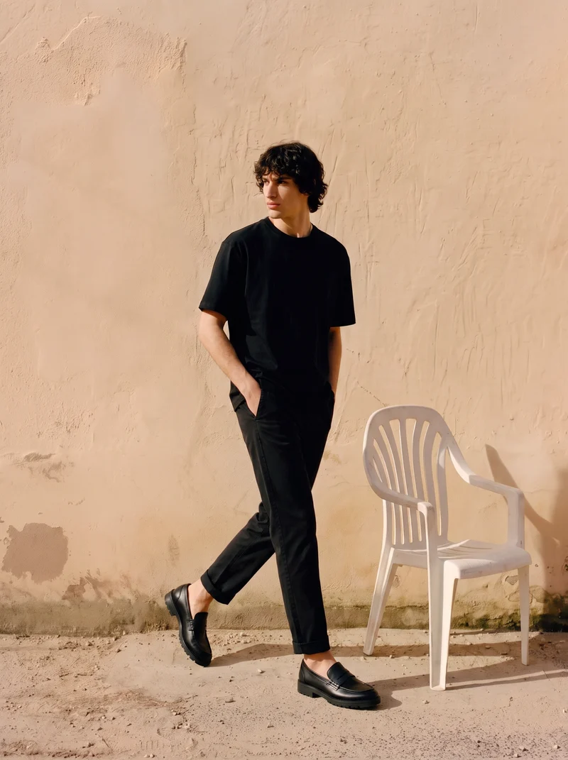 T-shirt girocollo in cotone regular fit - Nero