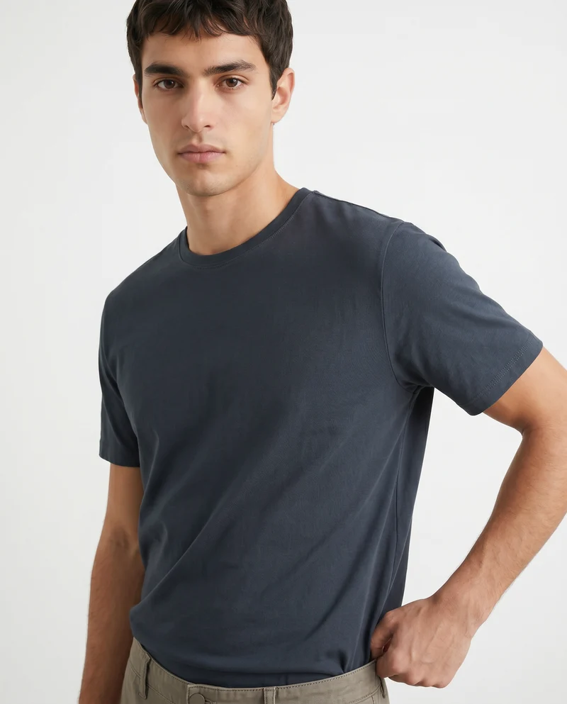 T-shirt girocollo in cotone regular fit - Blu