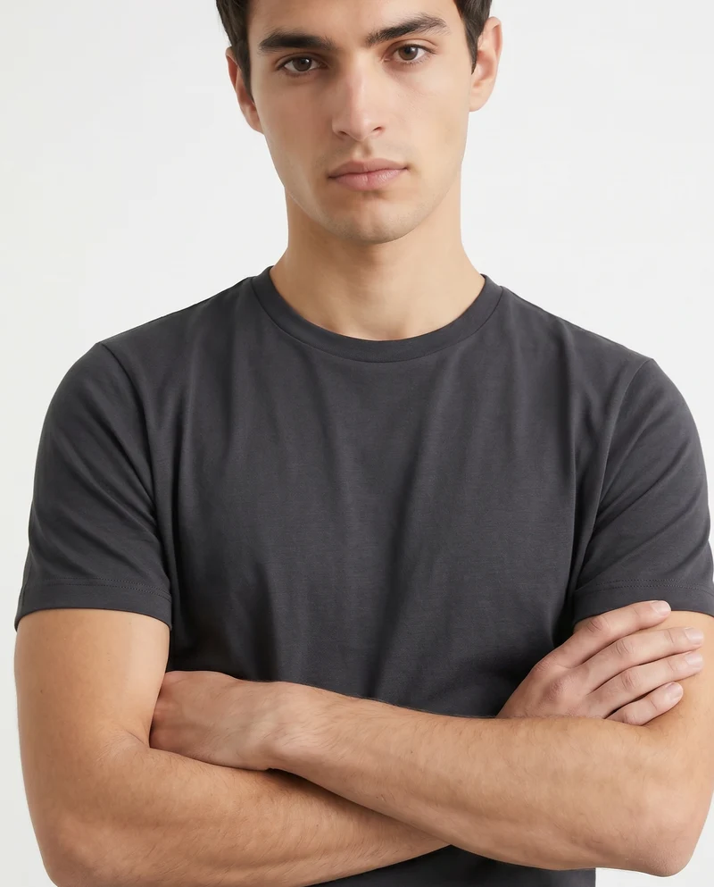 T-shirt girocollo in cotone regular fit - Blu