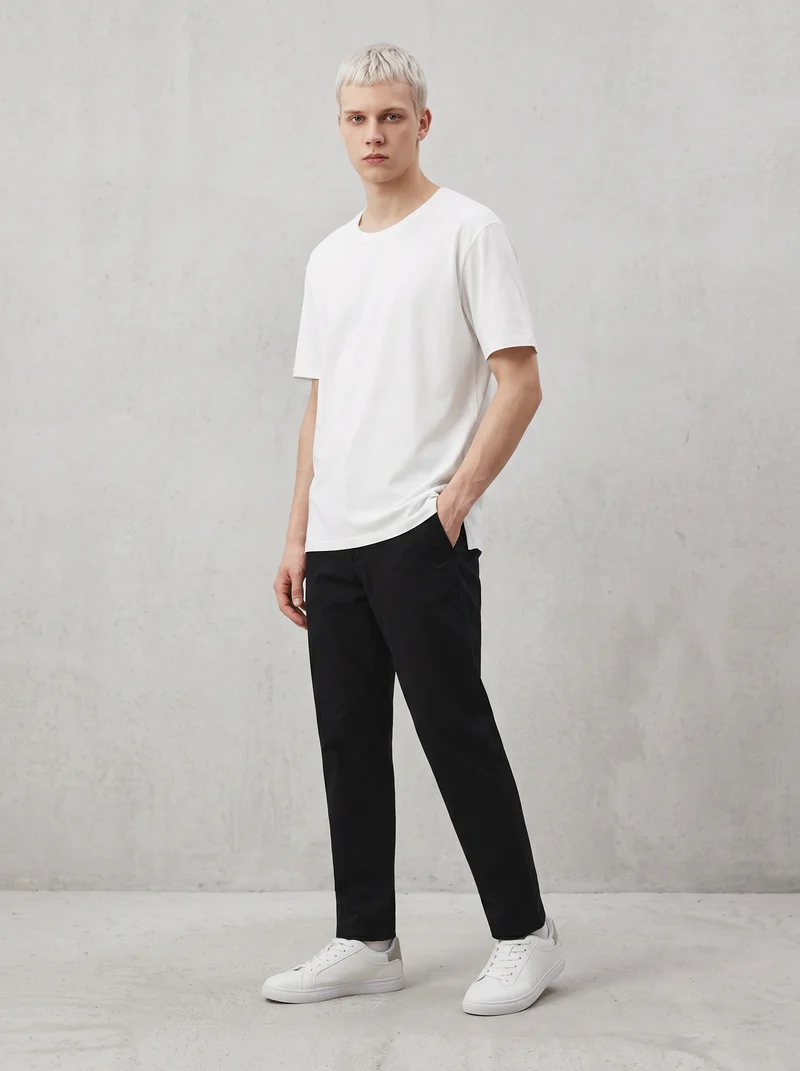 Pantaloni Chino Regular Fit in Cotone - Nero