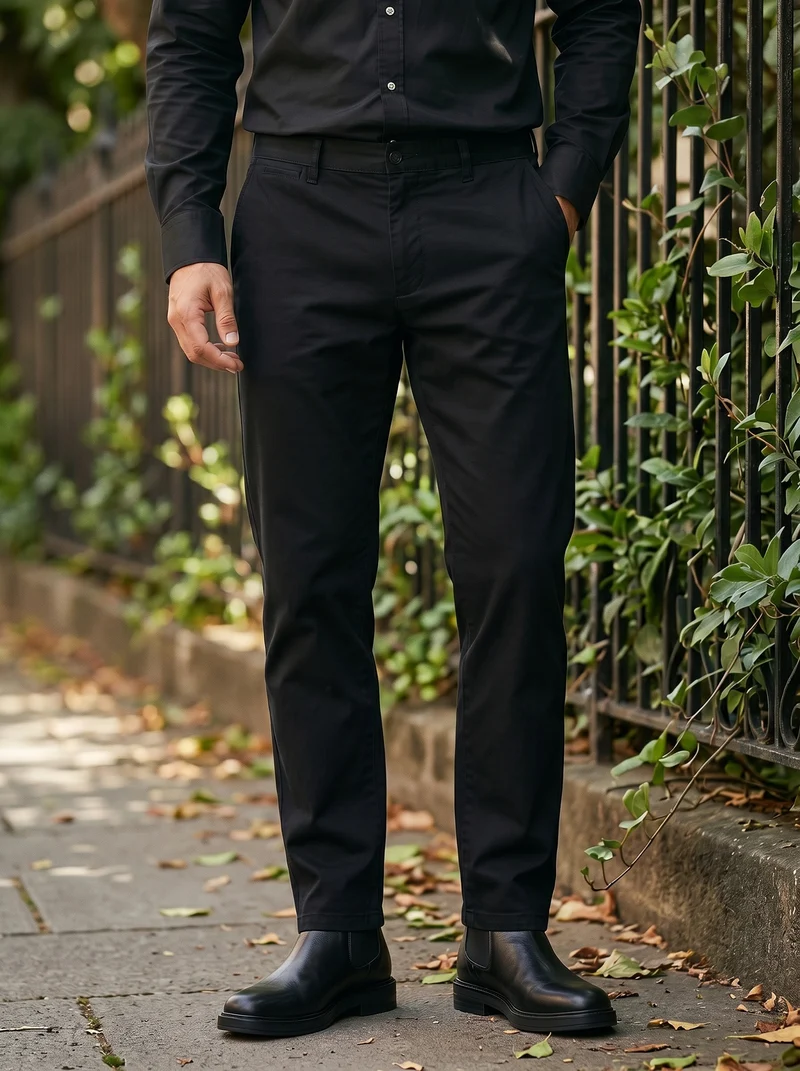 Pantaloni Regular Fit 5 Tasche Twill - Nero
