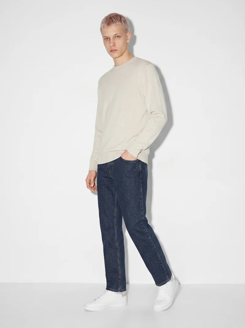 Jeans Regular Fit Blu Scuro Effetto Slavato - DENIM SCURO