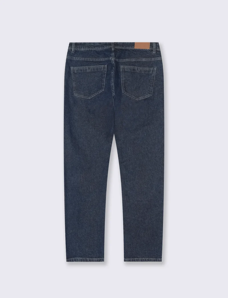 Jeans Regular Fit Blu Scuro Effetto Slavato - DENIM SCURO