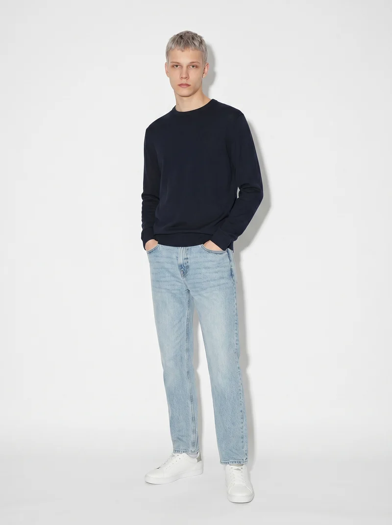 Jeans Regular Fit Blu Chiaro Effetto Slavato - Denim