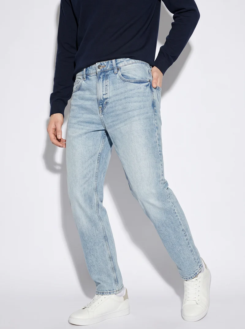 Jeans Regular Fit Blu Chiaro Effetto Slavato - Denim