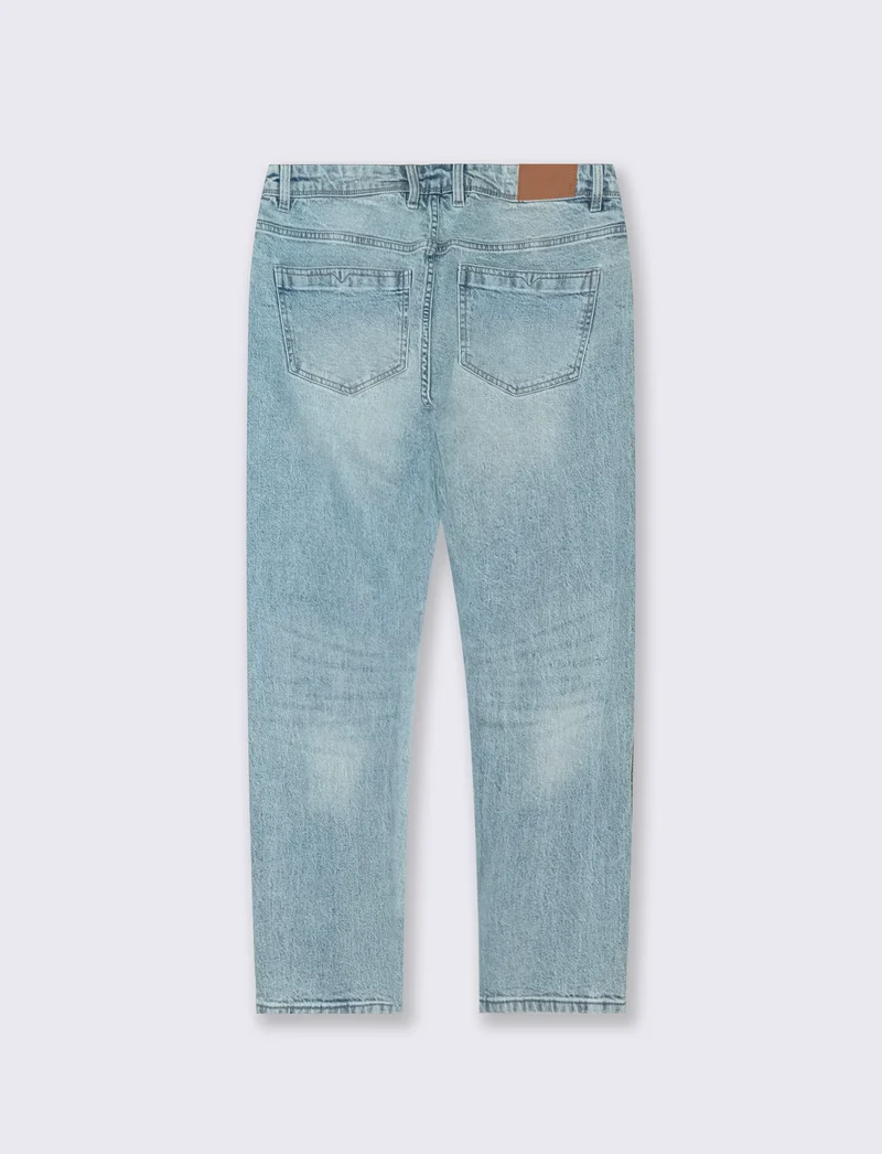Jeans Regular Fit Blu Chiaro Effetto Slavato - Denim