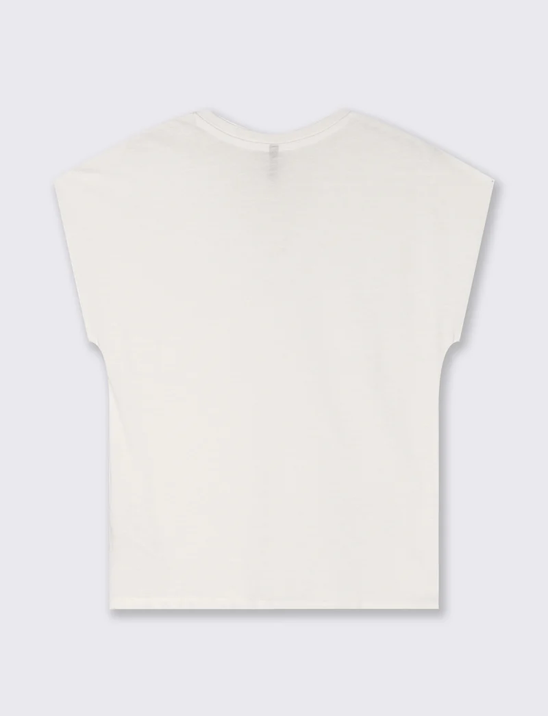 T-Shirt Basica in Cotone con Scollo a V - Avorio
