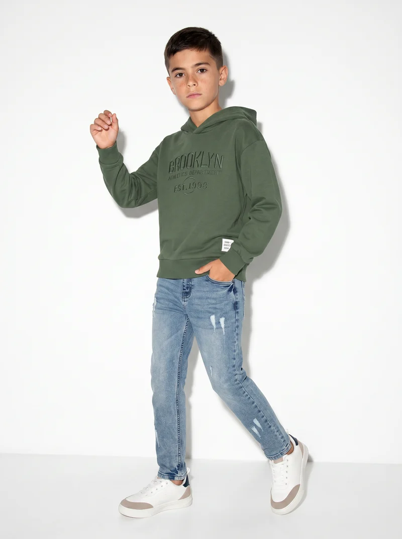Felpa in cotone con ricamo frontale - Verde abete