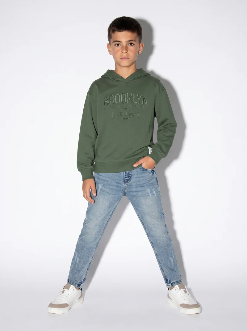 Felpa in cotone con ricamo frontale - Verde abete
