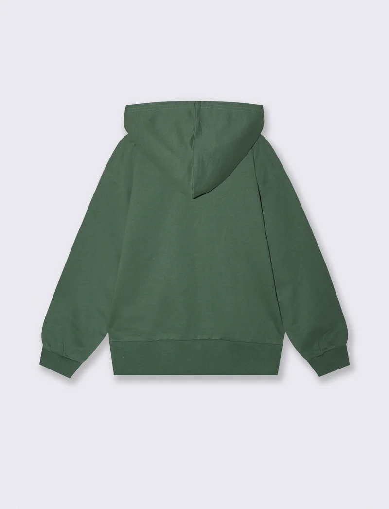 Felpa in cotone con ricamo frontale - Verde abete