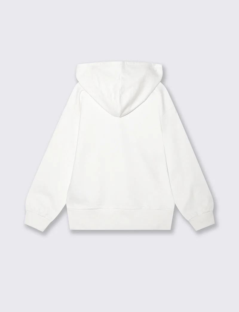 Felpa in cotone con ricamo frontale - Bianco latte
