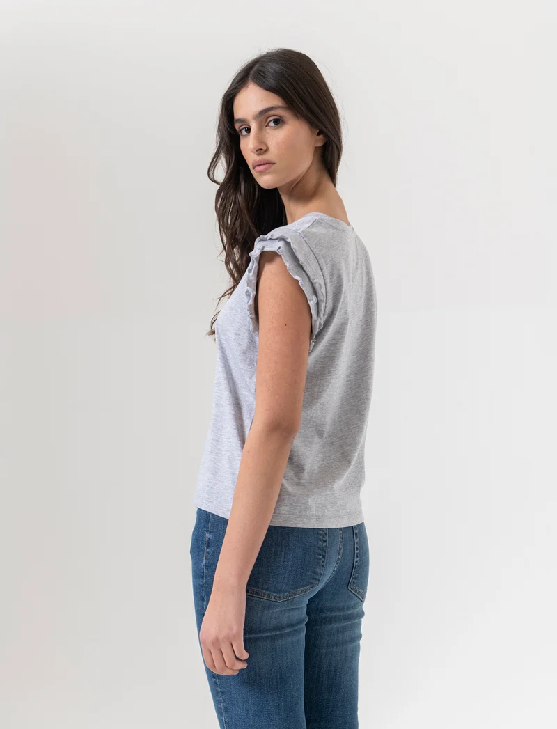 T-shirt con rouches da donna - Grigio melange