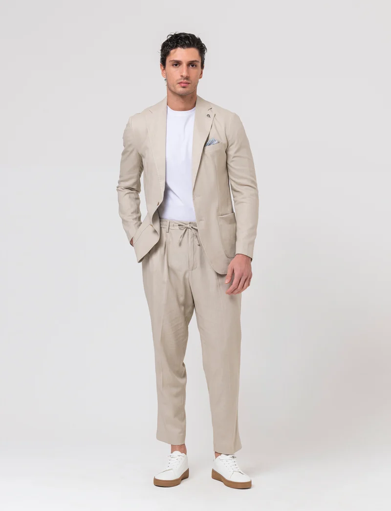 Blazer da completo tessuto linen blend da uomo - Sabbia