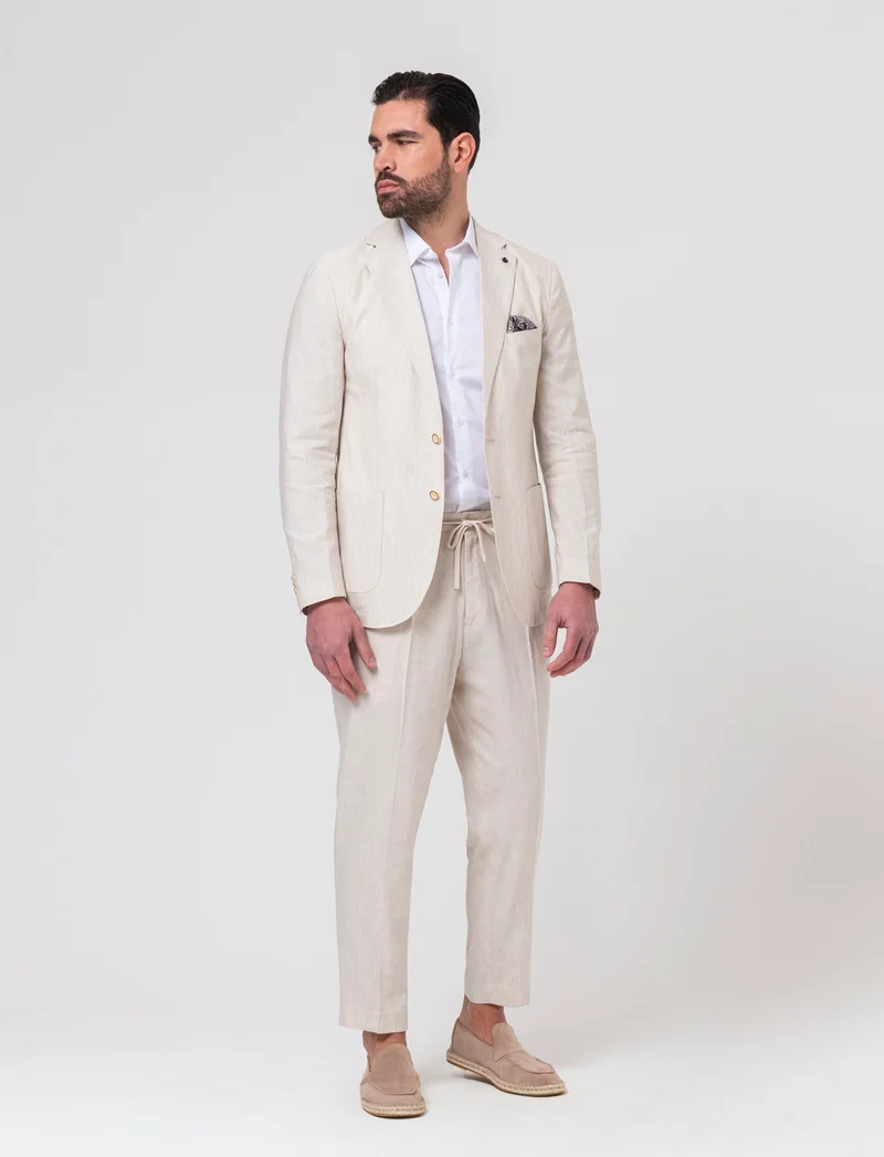 Blazer da completo misto lino da uomo - Beige ecru