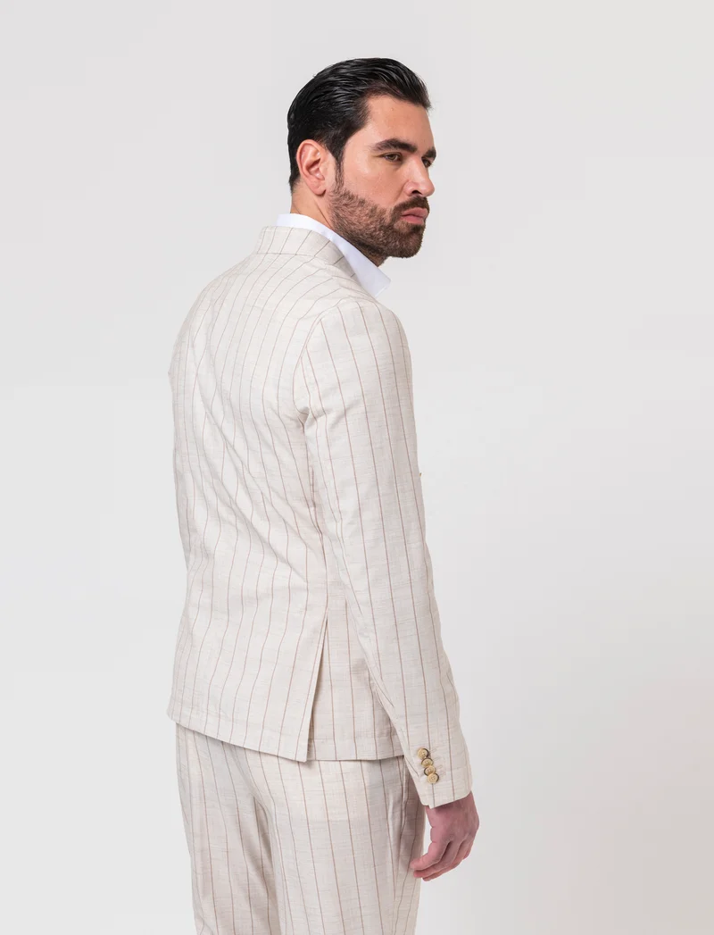 Blazer gessato doppio petto da completo da uomo - Beige ecru