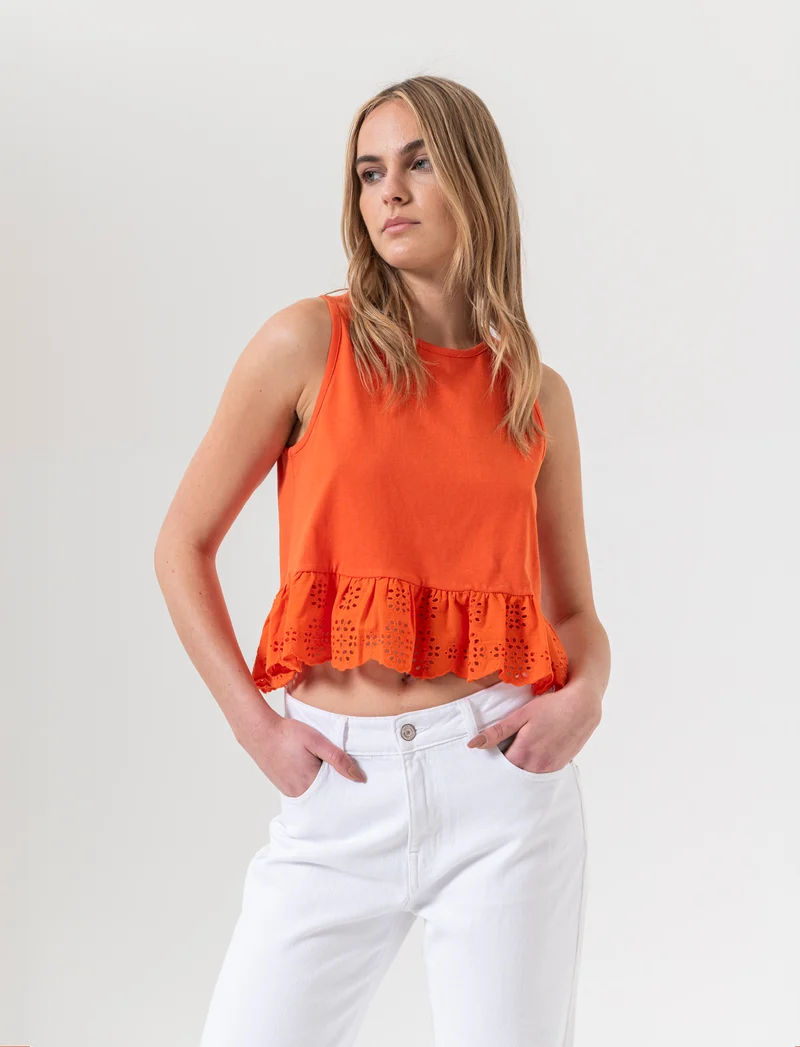 Top con volant da donna - Arancio