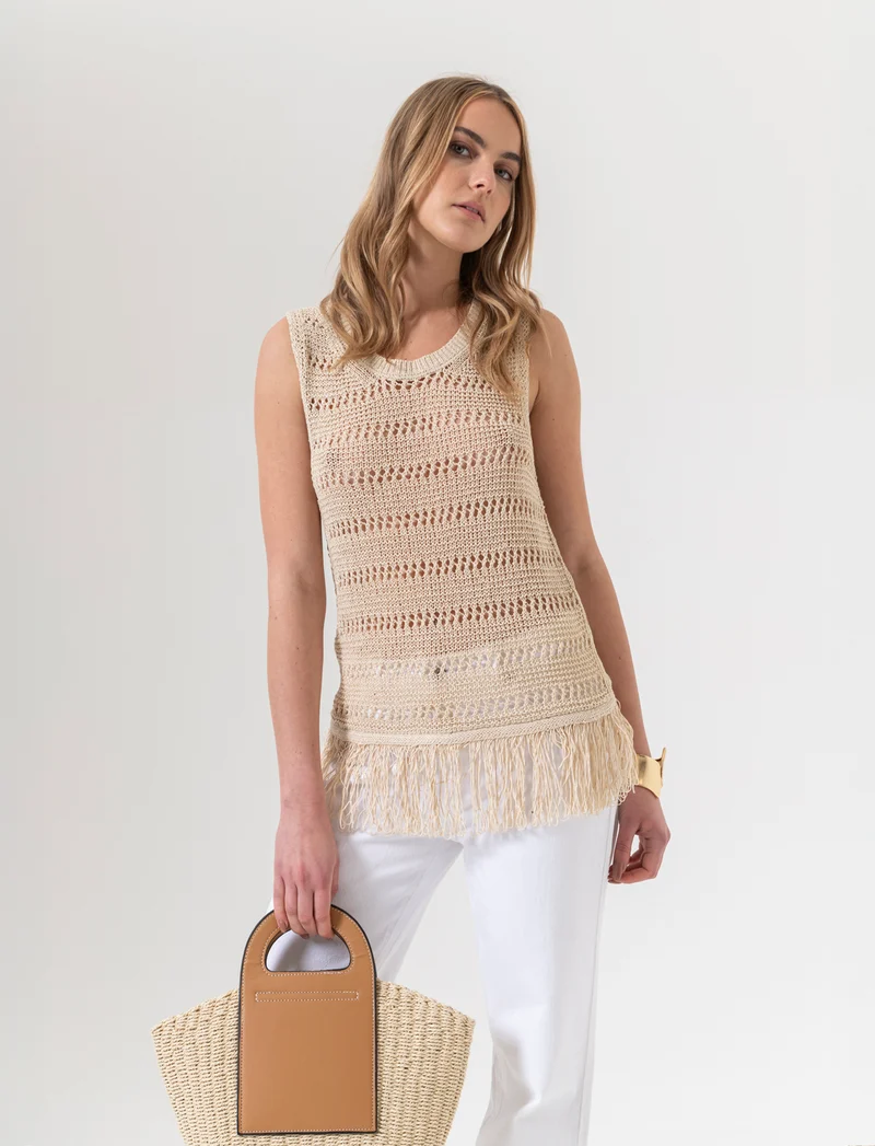 Top crochet con frange da donna - Oro