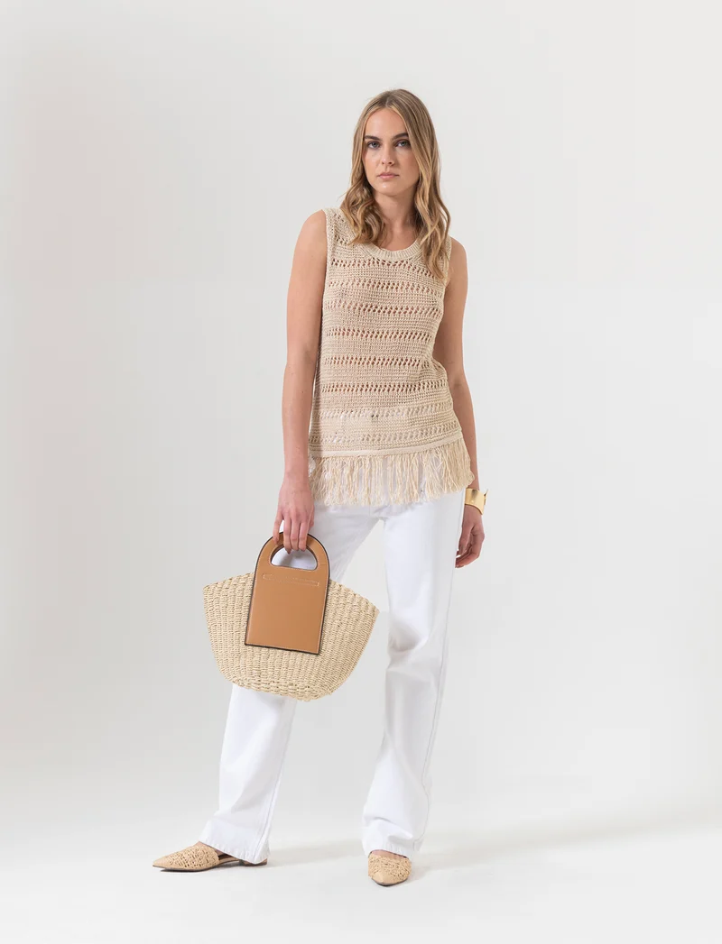 Top crochet con frange da donna - Oro