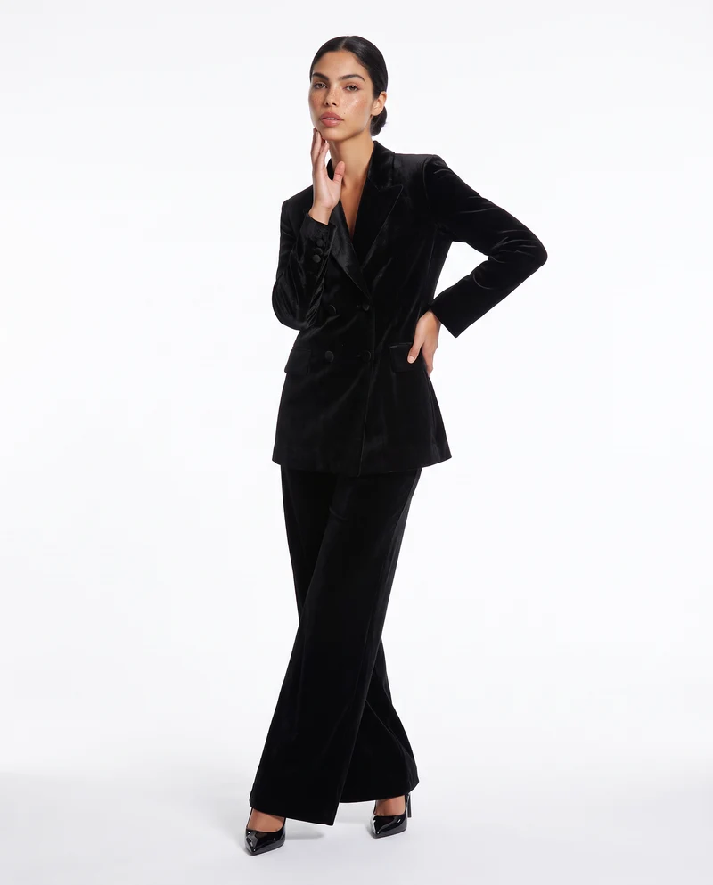 Pantalone in velluto wide leg con elastico - Nero