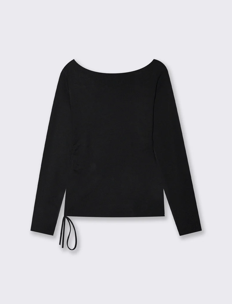Pullover asimmetrico con coulisse laterale - Nero