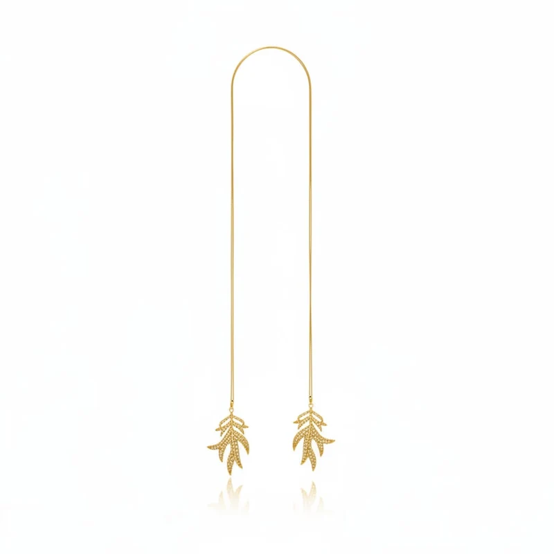 Collana lunga con foglia e strass - Oro