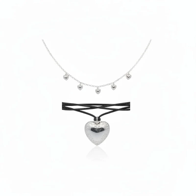 Collana con cuore grande e piccoli - Argento