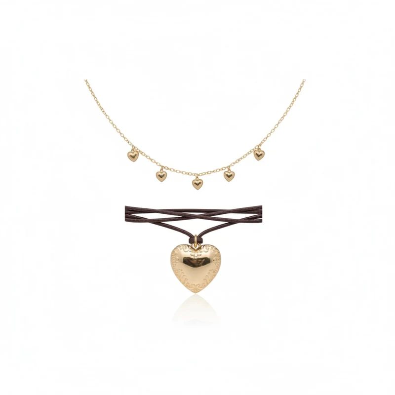 Collana con cuore grande e piccoli - Oro