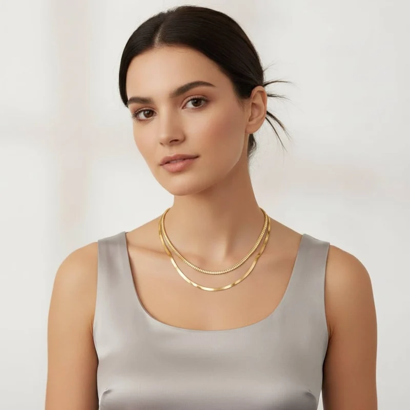 Collana due fili con strass eleganti - Oro