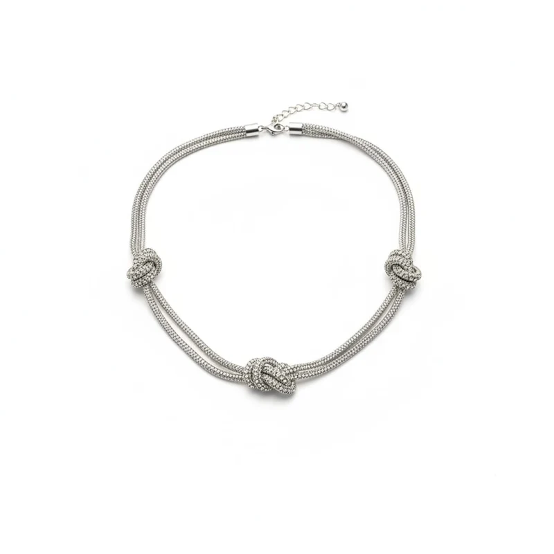 Collana tubolare con strass e nodi - Trasparente