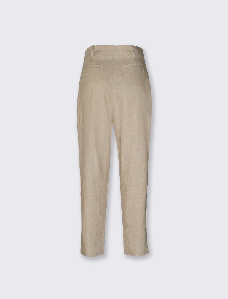 Pantaloni in lino con bottoni e pinches - Beige