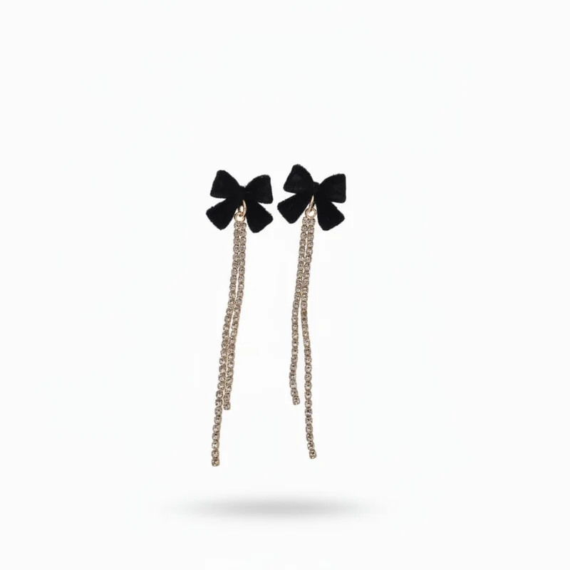 Orecchini Fiocco in Velluto e Strass - Nero