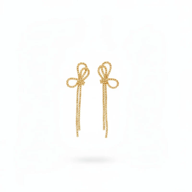 Orecchini pendenti mezzo fiocco strass - Oro