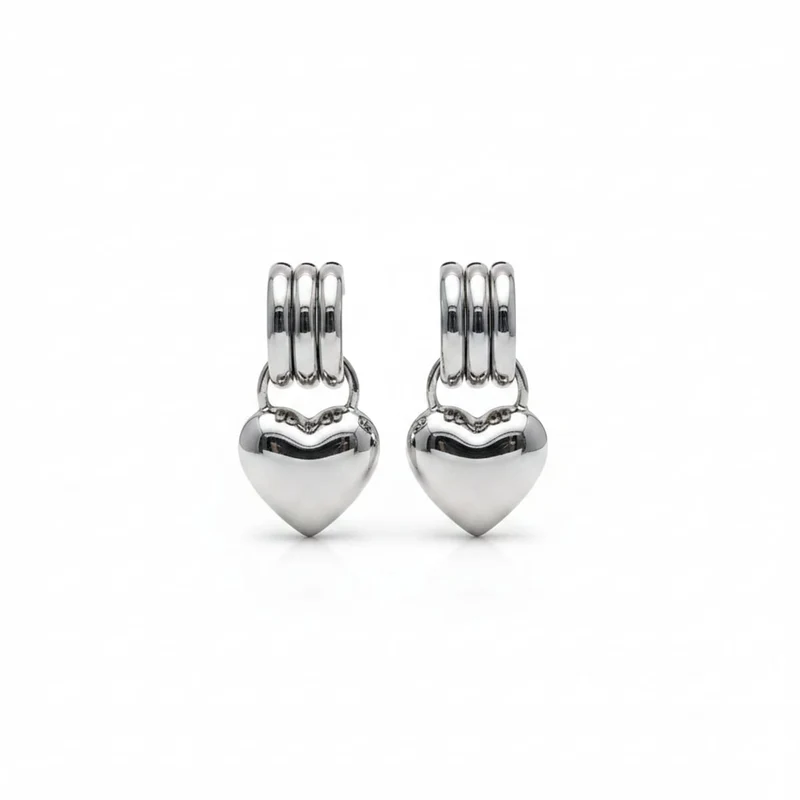 Orecchini cuore catenaccio eleganti - Argento