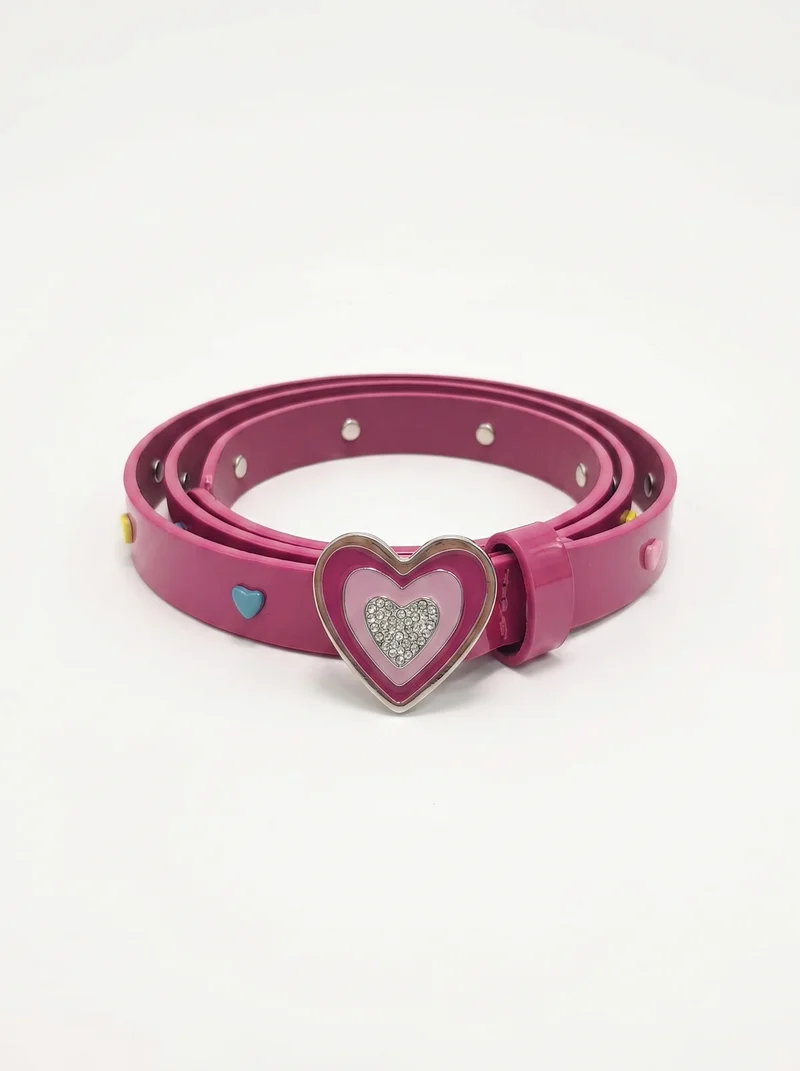 Cintura vernice con fibbia cuore glitter - Fuxia