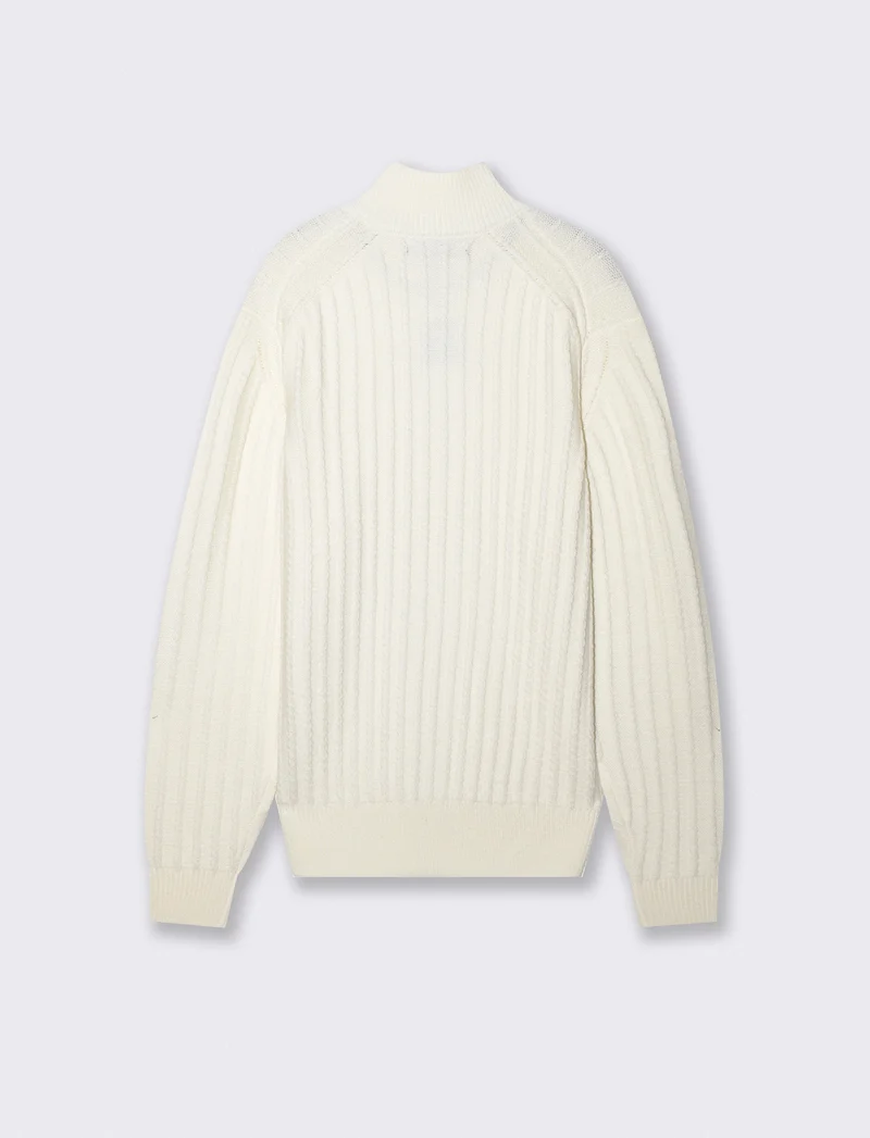 Maglia Cardigan Jacquard con Cerniera - Beige ecru