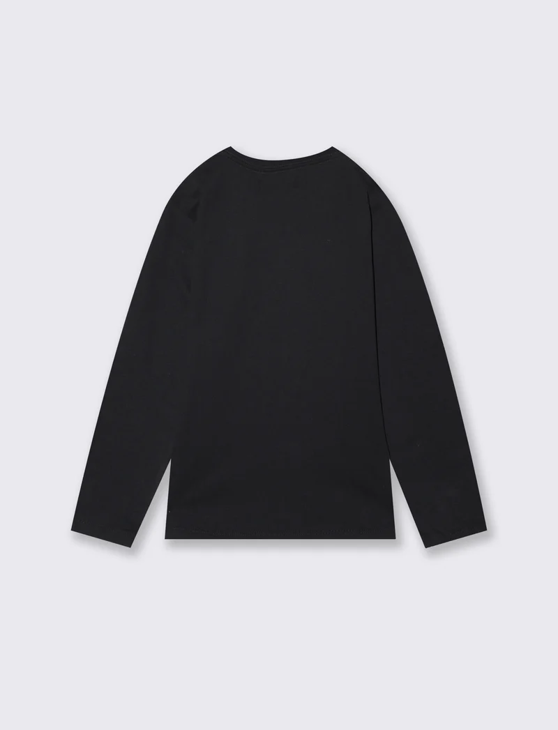 T-shirt manica lunga in cotone con stampa - Nero