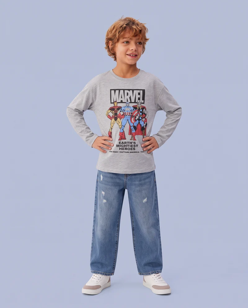 T-shirt Marvel maniche lunghe cotone - Grigio mel.