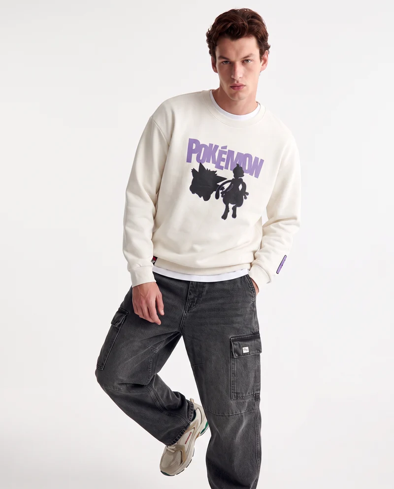 Felpa Pokemon girocollo boxy fit uomo - Bianco
