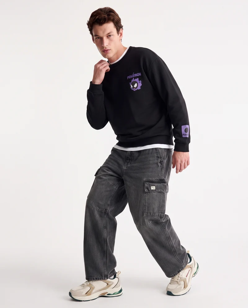Felpa Pokemon girocollo boxy fit uomo - Nero