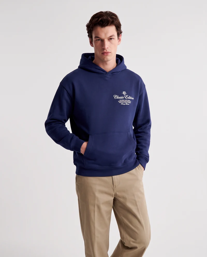 Felpa boxy fit con cappuccio e tasca marsupio - Bluette