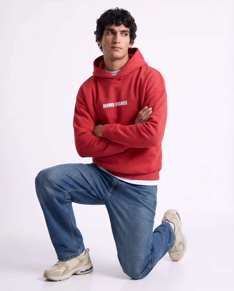 Felpa con cappuccio e stampa trendy - Rosso
