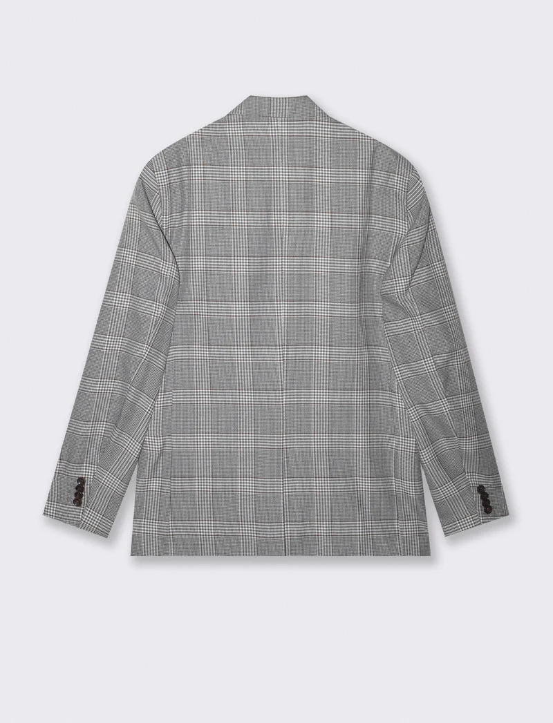 Blazer a Quadri Formal Fit con Colletto - Grigio