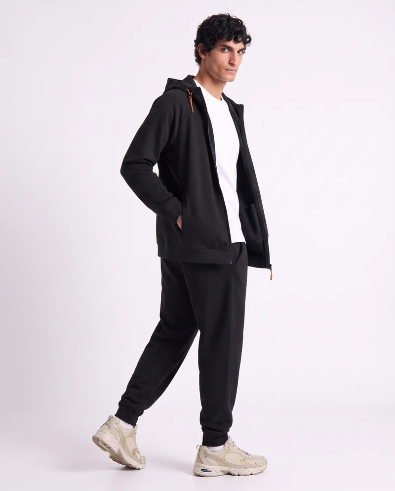 Felpa Cappuccio Cardigan Interlock Set - Nero