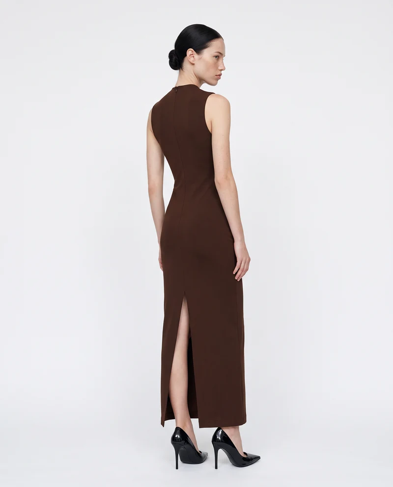 Vestito lungo drappeggiato con spacco - Moro