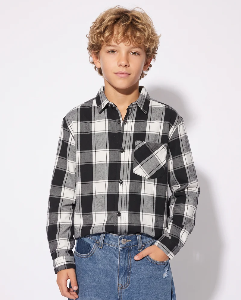Camicia in flanella a quadri manica lunga - Nero