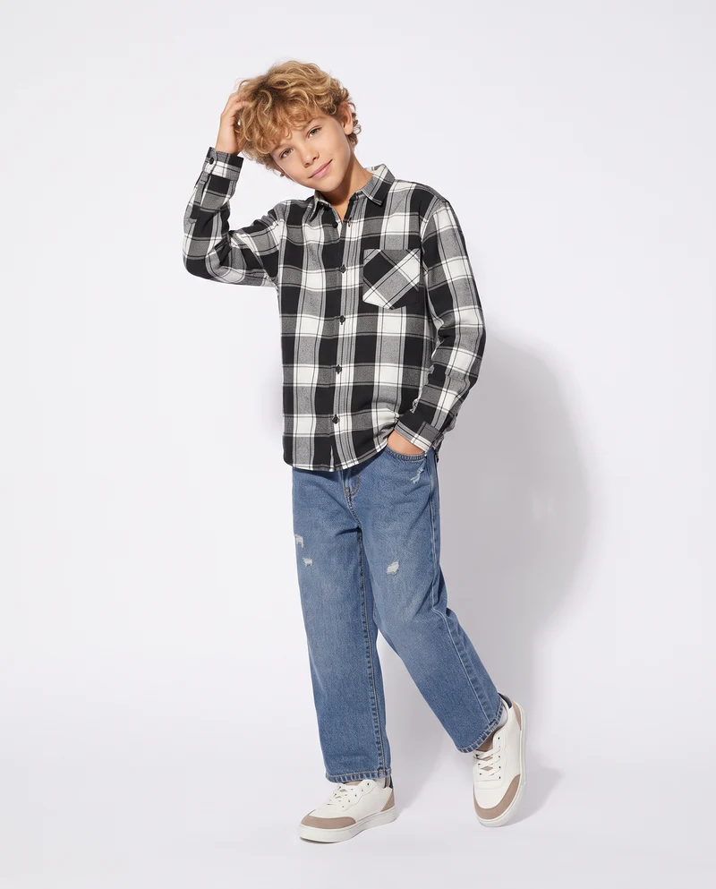 Camicia in flanella a quadri manica lunga - Nero